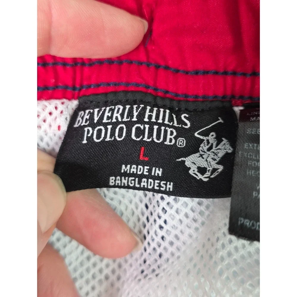 Beverly Hills Polo‎ Club Swim Trunks Men's Size L Blue White Board Shorts Lined